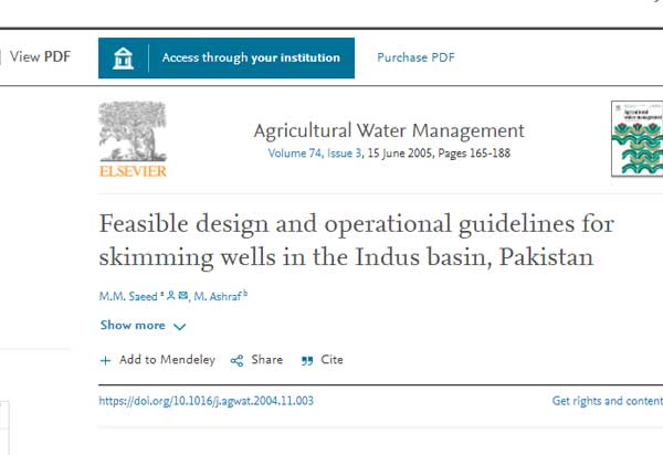 Feasible design and operational guidelines for skimming wells in the Indus basin, Pakistan