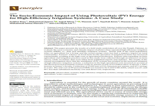 The Socio-Economic Impact of Using Photovoltaic (PV) Energy for High-Efficiency Irrigation System: A Class Study