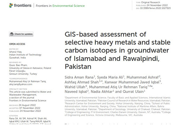GIS-based assessment of selective heavy metals and stable carbon isotopes in groundwater of Islamabad and Rawalpindi