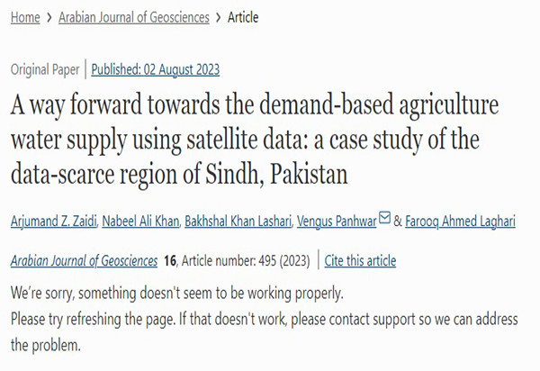 A way forward towards the demand-based agriculture water supply using satellite data: a case study of the data-scarce region of Sindh, Pakistan